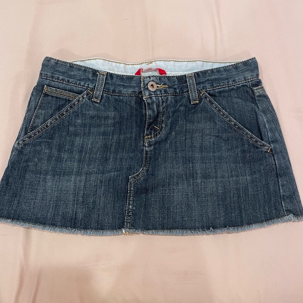 low rise denim skirt